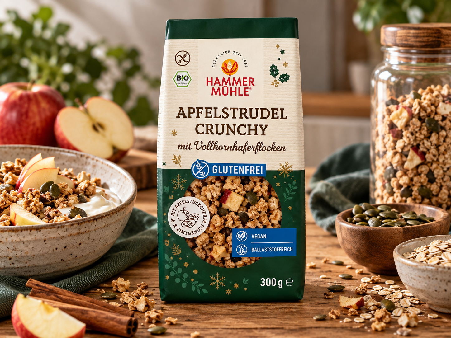 Křupavá bezlepková GRANOLA jablečný štrůdl, 300 g, BIO, Vánoční edice